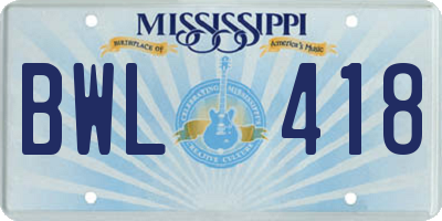 MS license plate BWL418