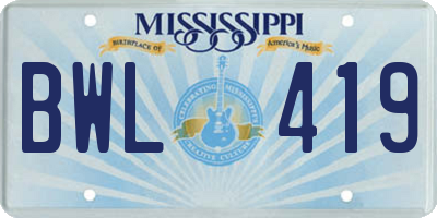 MS license plate BWL419