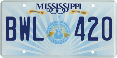 MS license plate BWL420