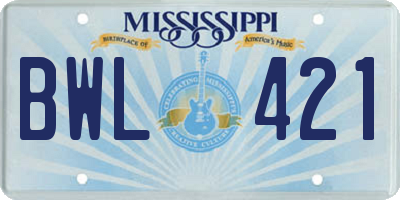 MS license plate BWL421