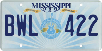 MS license plate BWL422