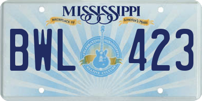 MS license plate BWL423