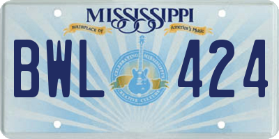 MS license plate BWL424