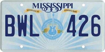 MS license plate BWL426
