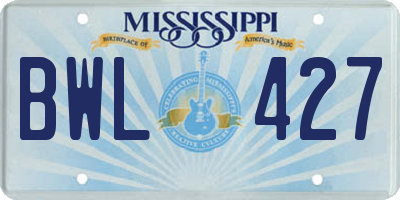 MS license plate BWL427