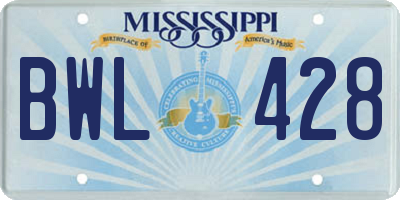 MS license plate BWL428