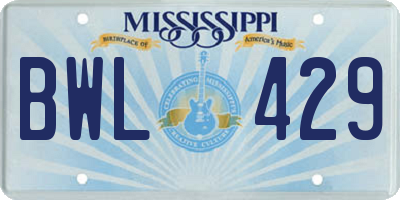 MS license plate BWL429