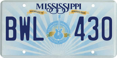 MS license plate BWL430