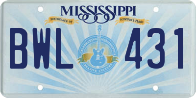 MS license plate BWL431