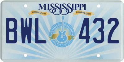 MS license plate BWL432