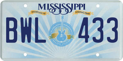 MS license plate BWL433