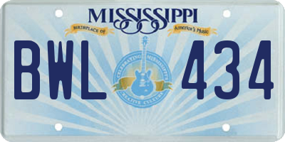 MS license plate BWL434