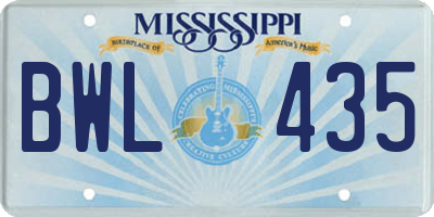 MS license plate BWL435