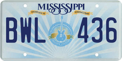 MS license plate BWL436