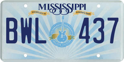 MS license plate BWL437