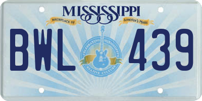 MS license plate BWL439