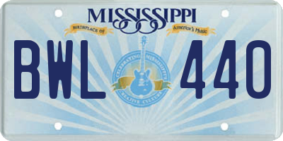 MS license plate BWL440
