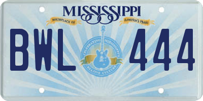 MS license plate BWL444