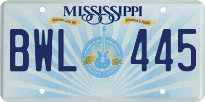 MS license plate BWL445