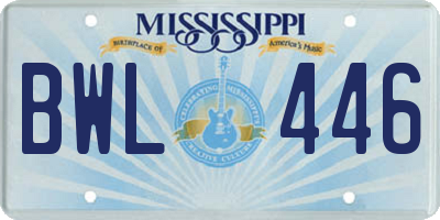MS license plate BWL446