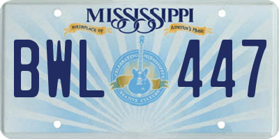 MS license plate BWL447