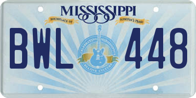 MS license plate BWL448