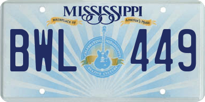 MS license plate BWL449