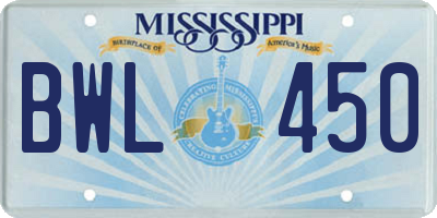 MS license plate BWL450