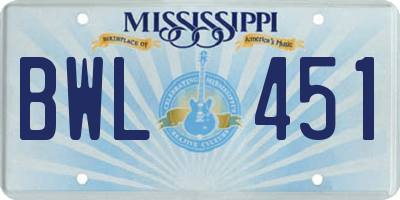 MS license plate BWL451