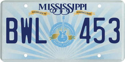 MS license plate BWL453