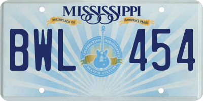 MS license plate BWL454