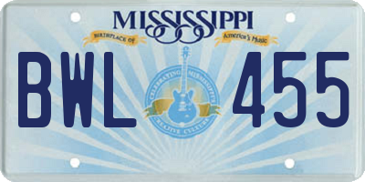 MS license plate BWL455