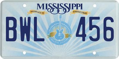 MS license plate BWL456