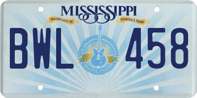 MS license plate BWL458
