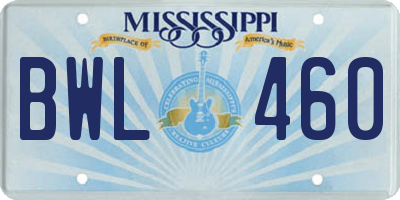 MS license plate BWL460