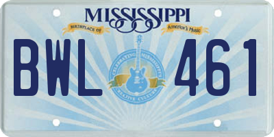 MS license plate BWL461