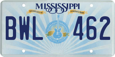 MS license plate BWL462