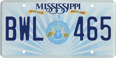 MS license plate BWL465