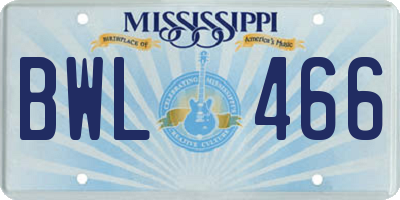 MS license plate BWL466