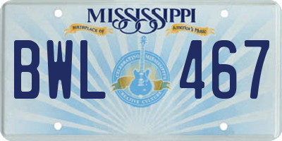 MS license plate BWL467