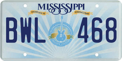 MS license plate BWL468