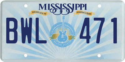 MS license plate BWL471