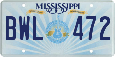 MS license plate BWL472