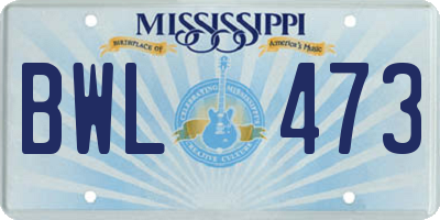 MS license plate BWL473