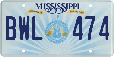 MS license plate BWL474