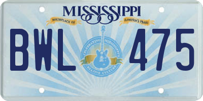 MS license plate BWL475