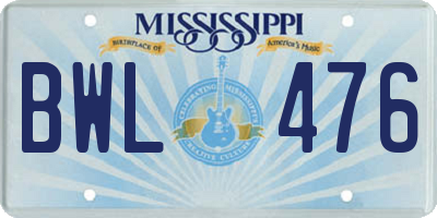 MS license plate BWL476