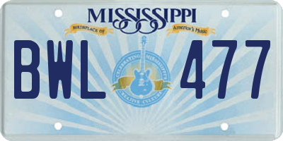 MS license plate BWL477