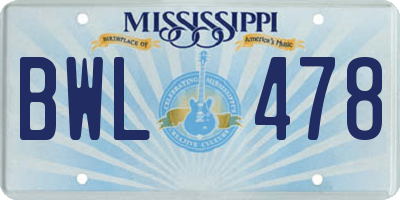 MS license plate BWL478