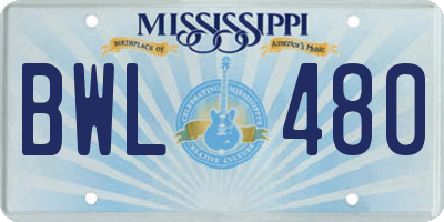 MS license plate BWL480